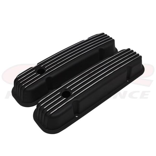 Cfr Performance CFR HZ-6032-3-PBK Pontiac 326-455 Polished Aluminum Valve Covers - Finned Black HZ-6032-3-PBK - main